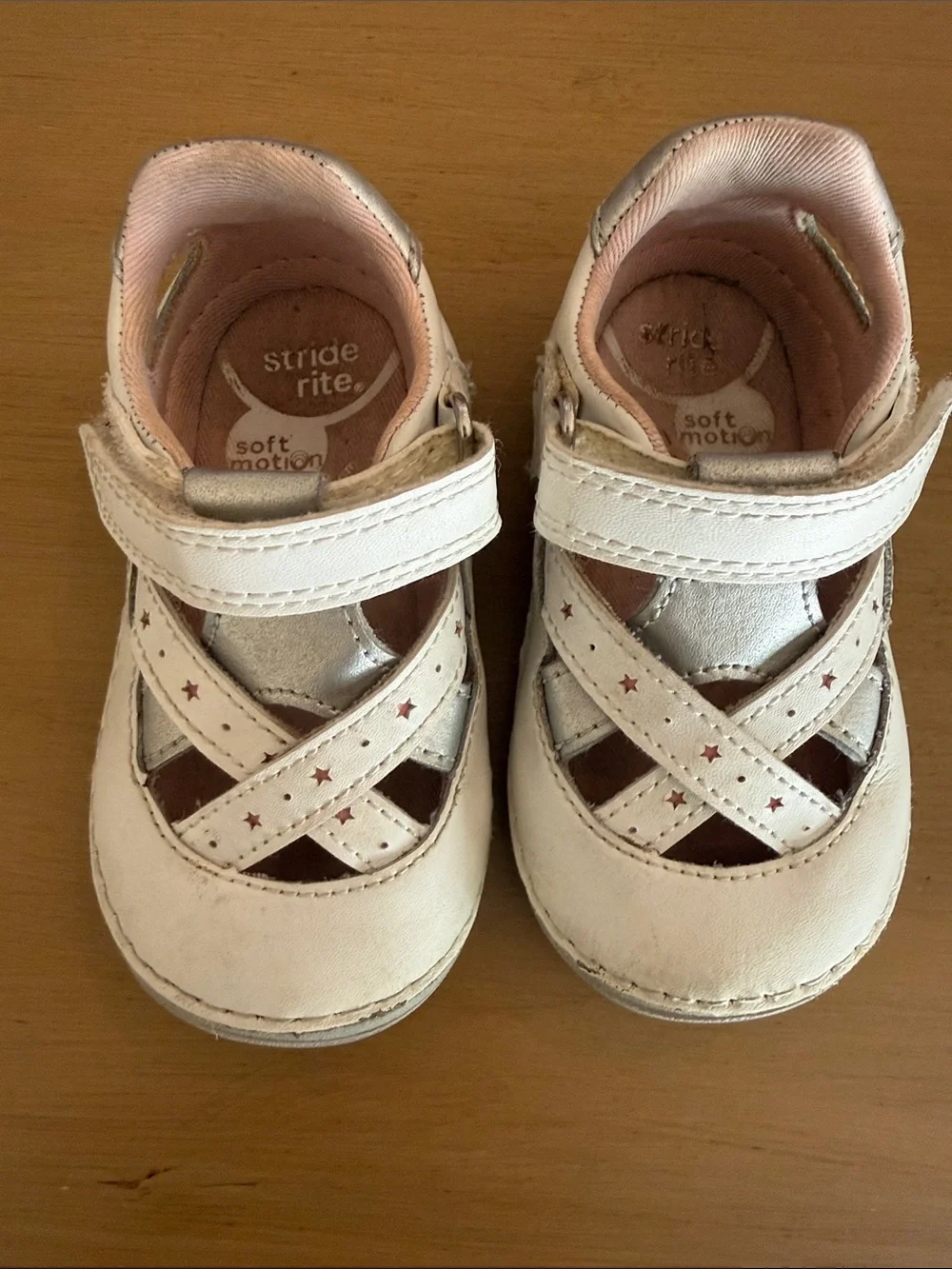 Stride Rite White and Pink Star Accent Mary Jane Walker Shoes